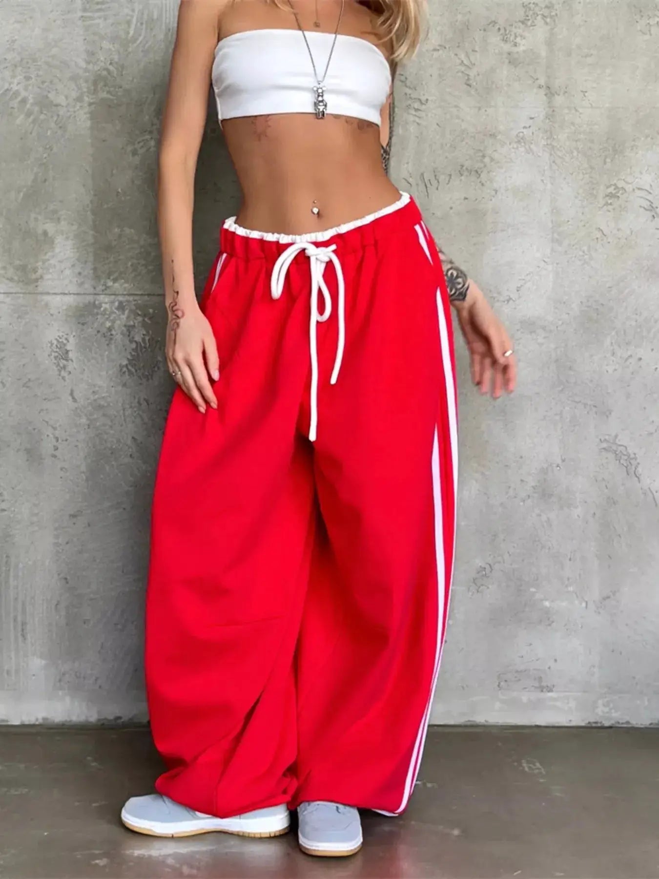Side Stripes High-Waisted Wide-Leg Sweatpants - Bitsy Gypsy Boutique