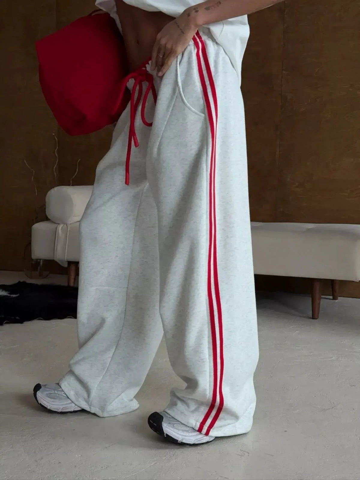 Side Stripes High-Waisted Wide-Leg Sweatpants - Bitsy Gypsy Boutique