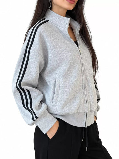 Side Stripes Zip-Up Sweatshirt - Bitsy Gypsy Boutique