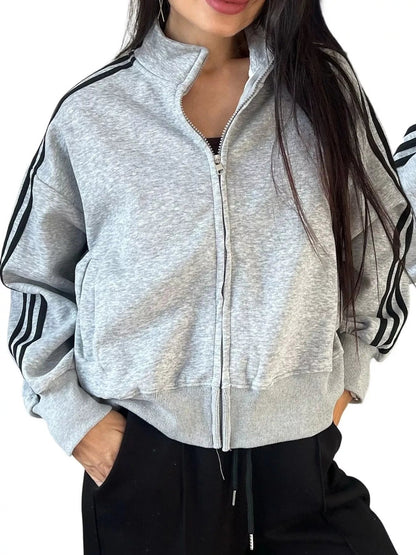 Side Stripes Zip-Up Sweatshirt - Bitsy Gypsy Boutique