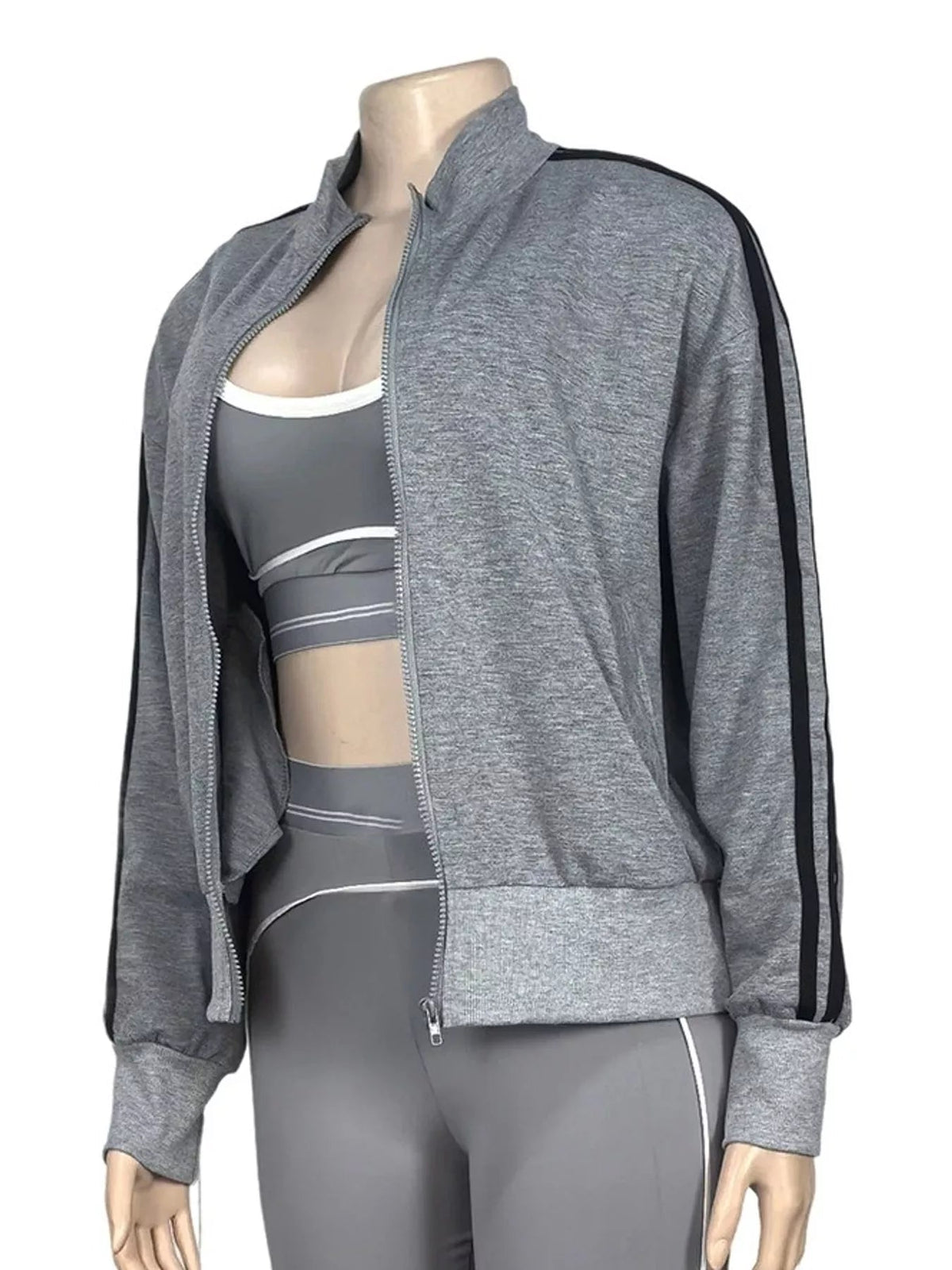 Side Stripes Zip-Up Sweatshirt - Bitsy Gypsy Boutique