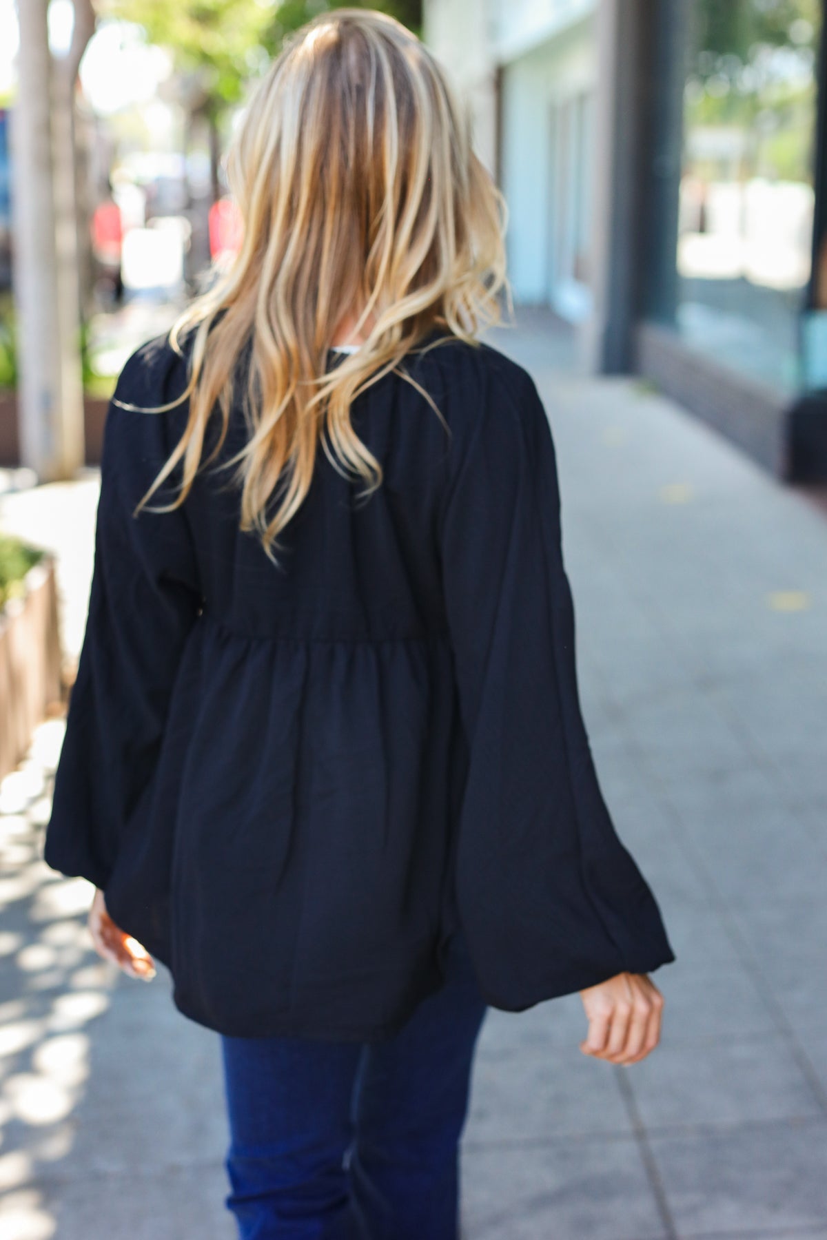 Simple Elegance Black V Neck Babydoll Woven Top - Bitsy Gypsy Boutique