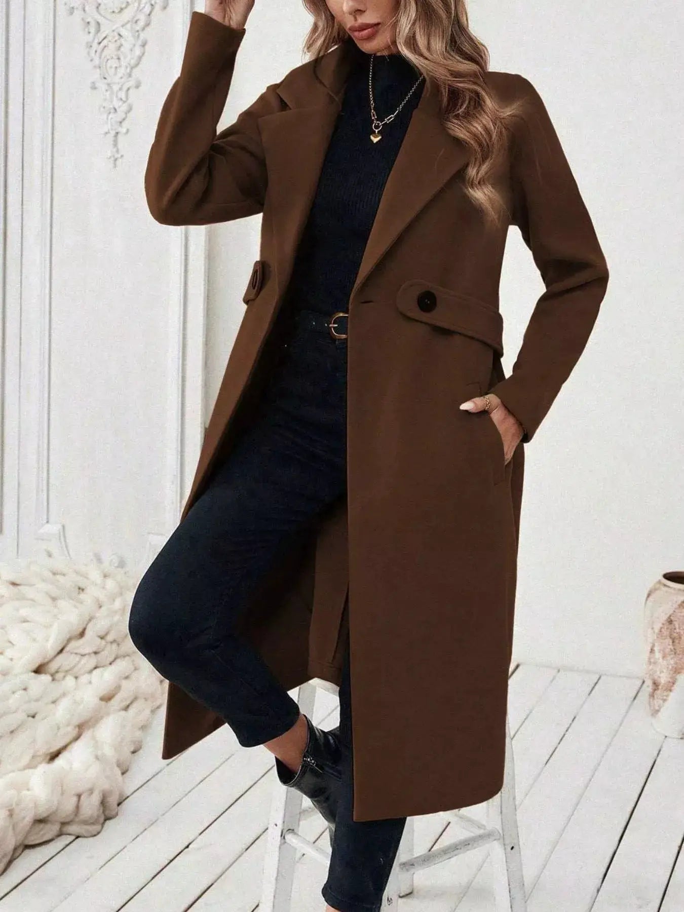 Single-Button Longline Coat - Bitsy Gypsy Boutique