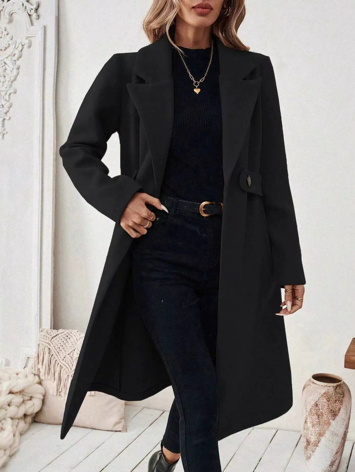 Single-Button Longline Coat - Bitsy Gypsy Boutique