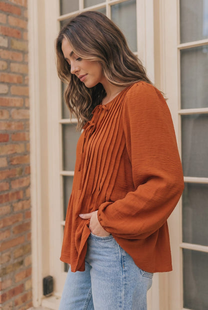 Sipping Apple Cider Tie Neck Blouse - Bitsy Gypsy Boutique