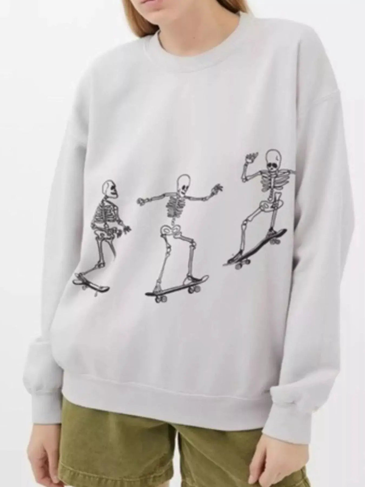 Skeleton Graphic Round Neck Sweatshirt - Bitsy Gypsy Boutique