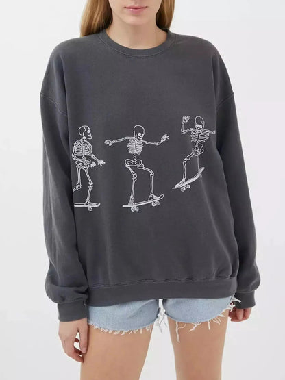 Skeleton Graphic Round Neck Sweatshirt - Bitsy Gypsy Boutique