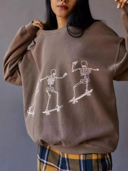 Skeleton Graphic Round Neck Sweatshirt - Bitsy Gypsy Boutique
