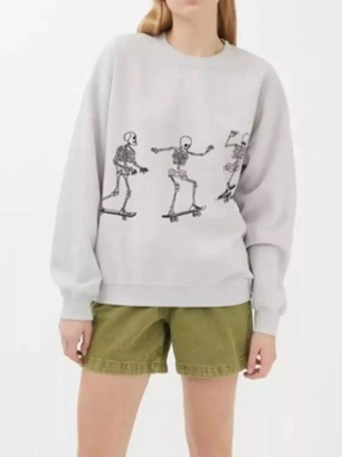 Skeleton Graphic Round Neck Sweatshirt - Bitsy Gypsy Boutique