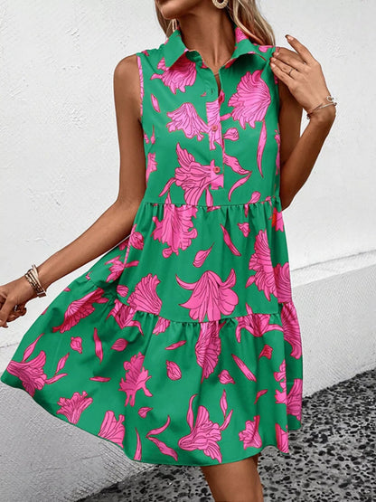 Sleeveless Floral Print Tiered Shirt Dress - Bitsy Gypsy Boutique