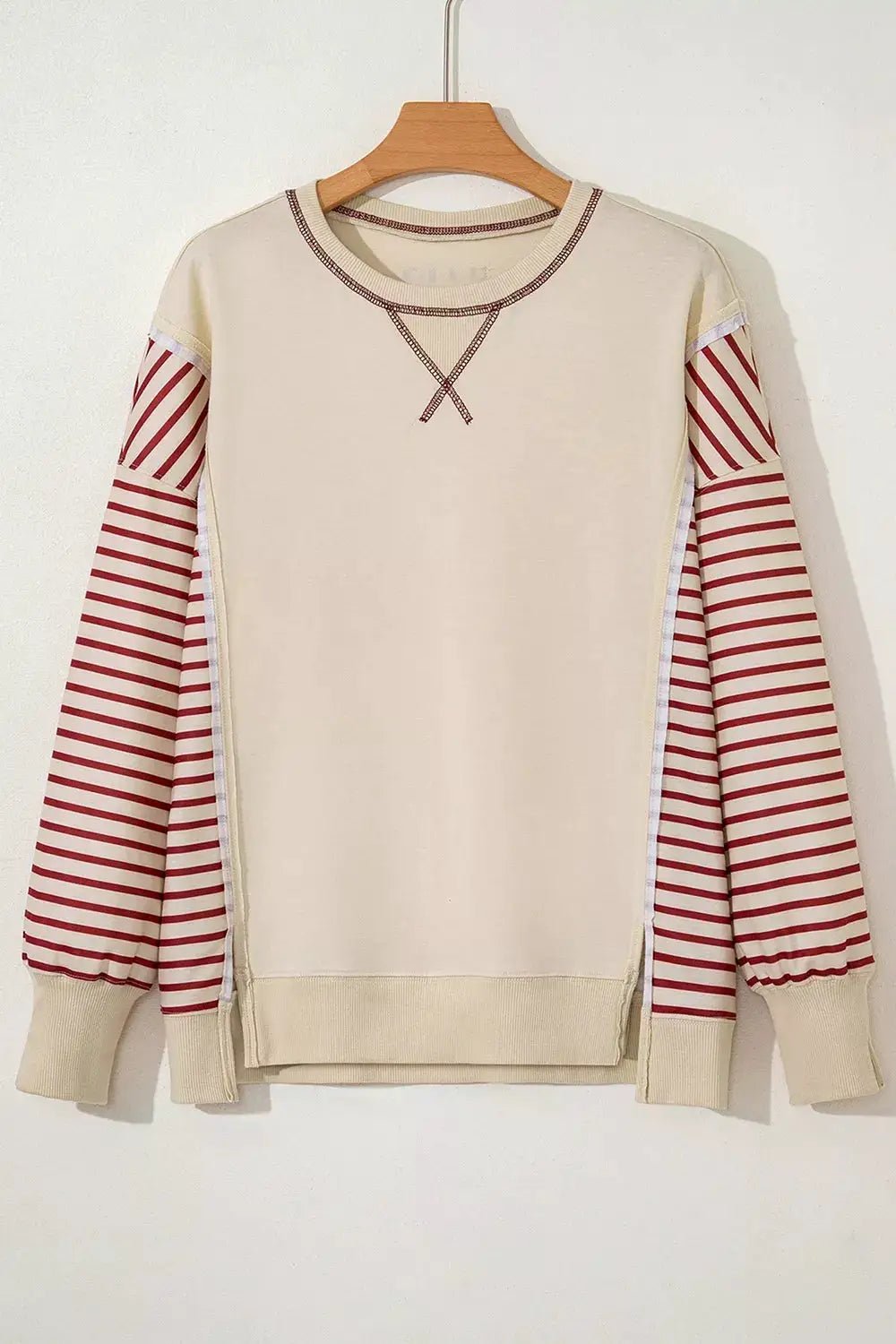 Slit Striped Long Sleeve Sweatshirt - Bitsy Gypsy Boutique
