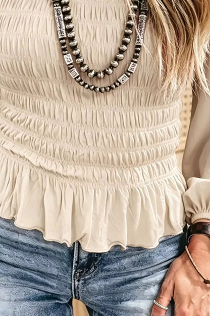Smocked Balloon Sleeve Peplum Blouse - Bitsy Gypsy Boutique