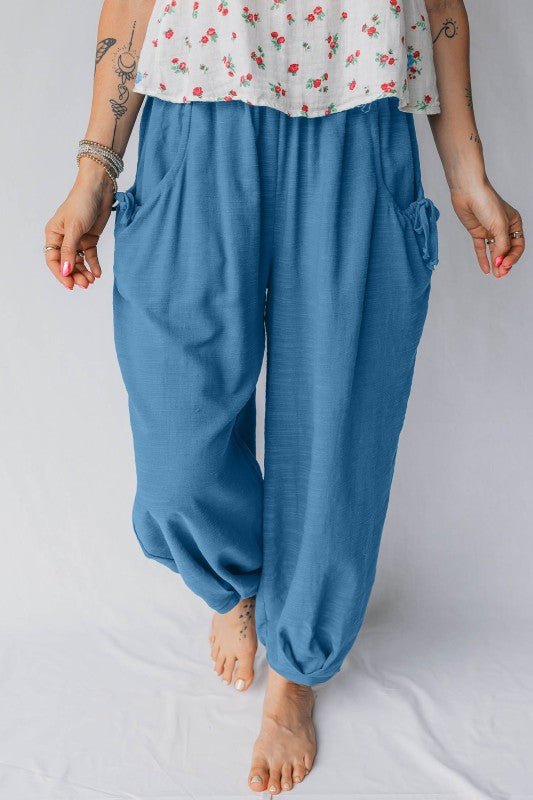 Smocked High Waist Drawstring Pocket Jogger Pants - Bitsy Gypsy Boutique