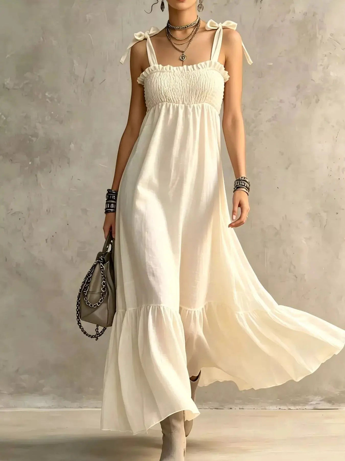 Smocked Tie-Shoulder Maxi Dress - Bitsy Gypsy Boutique