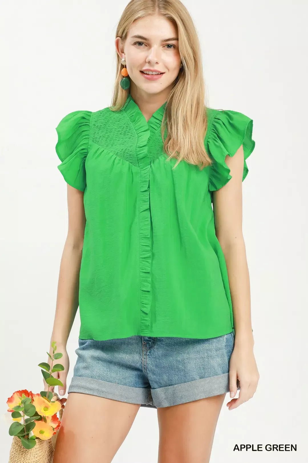 Smocked Yoke Ruffle Sleeve Blouse - Bitsy Gypsy Boutique