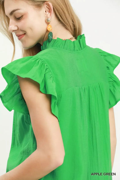 Smocked Yoke Ruffle Sleeve Blouse - Bitsy Gypsy Boutique