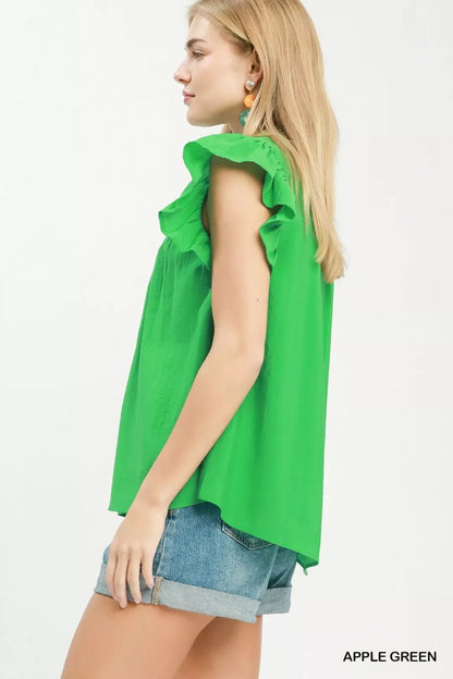 Smocked Yoke Ruffle Sleeve Blouse - Bitsy Gypsy Boutique