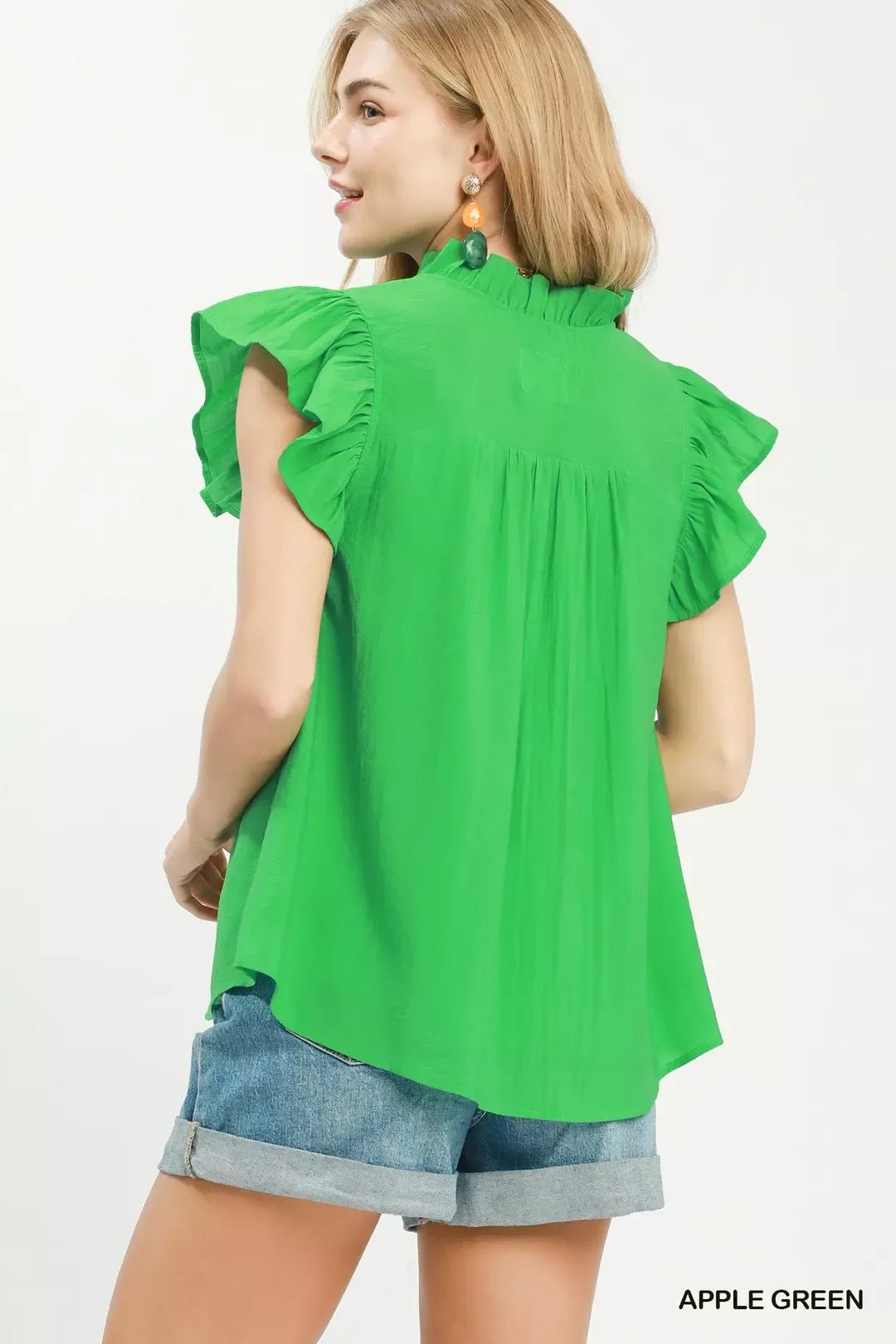 Smocked Yoke Ruffle Sleeve Blouse - Bitsy Gypsy Boutique