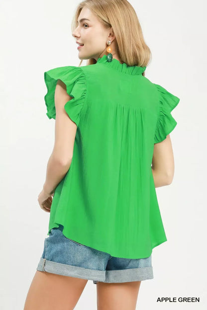 Smocked Yoke Ruffle Sleeve Blouse - Bitsy Gypsy Boutique