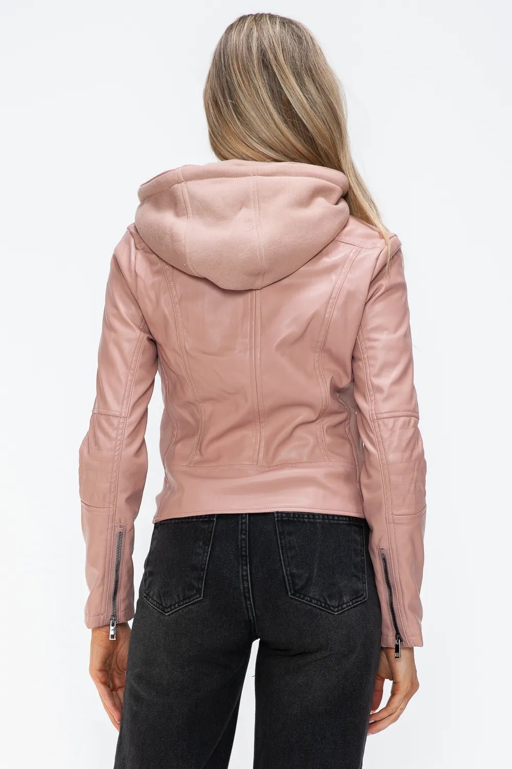 Snobbish Faux Leather Zip Up Drawstring Hooded Jacket - Bitsy Gypsy Boutique