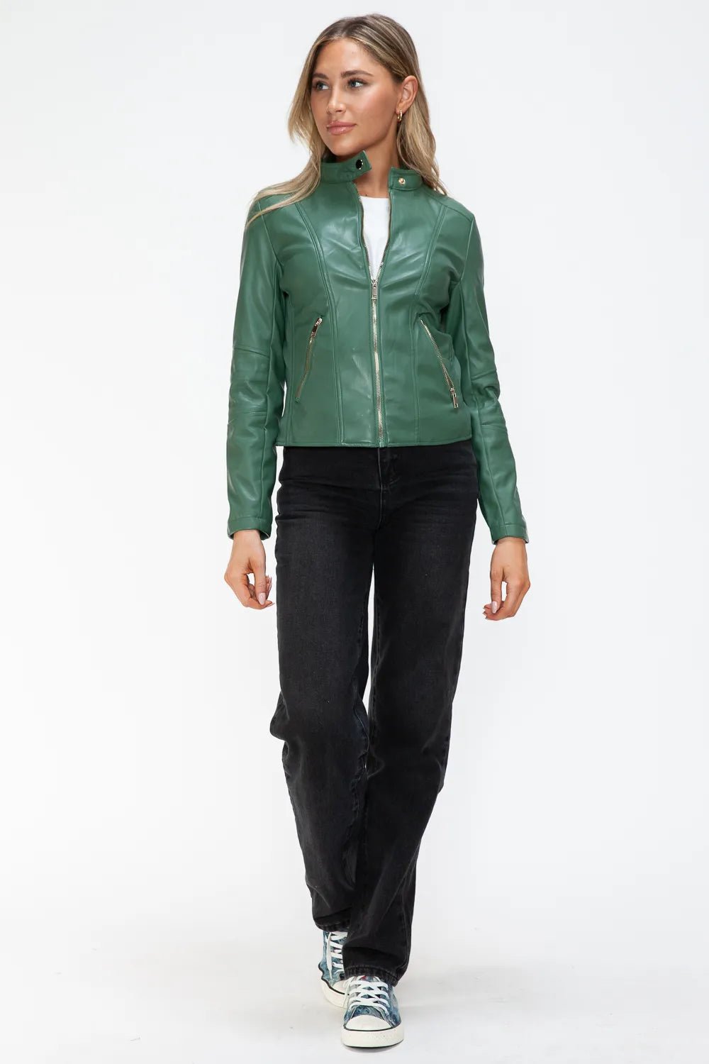 Snobbish Faux Leather Zip Up Drawstring Hooded Jacket - Bitsy Gypsy Boutique