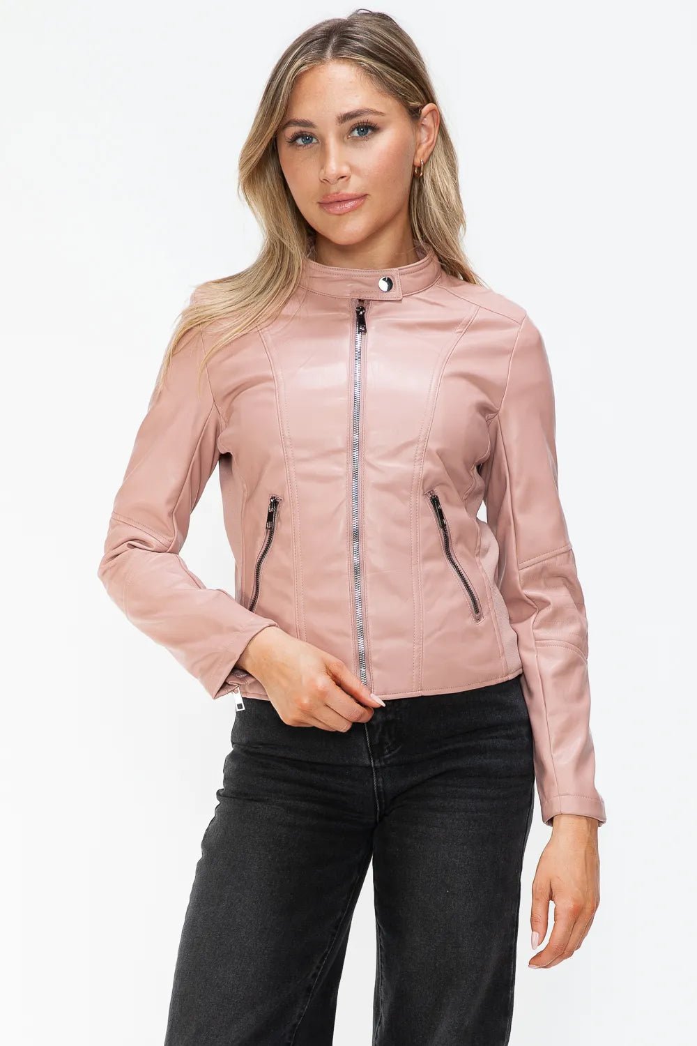 Snobbish Faux Leather Zip Up Drawstring Hooded Jacket - Bitsy Gypsy Boutique