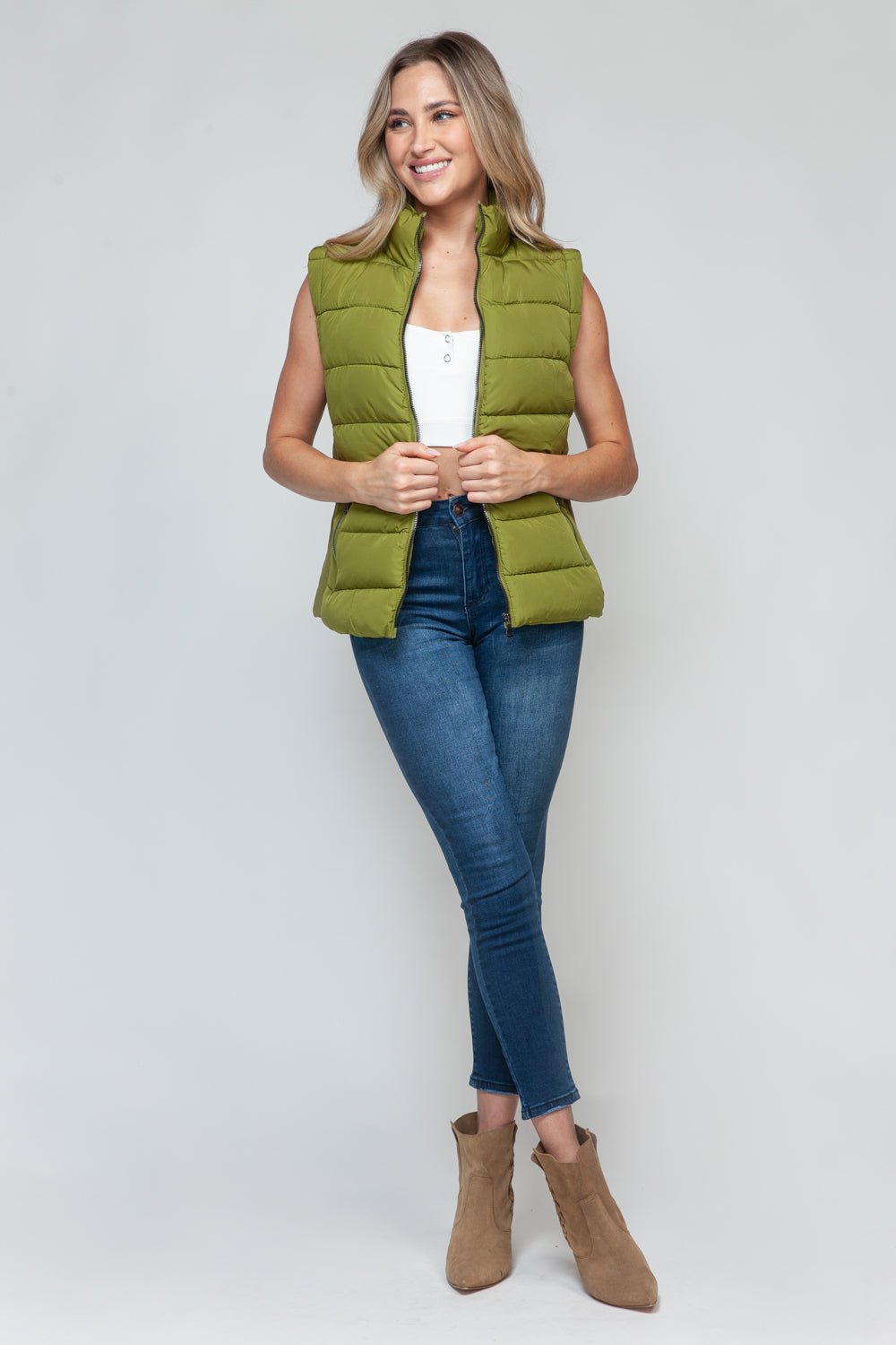 Snobbish Zip Up Turtleneck Vest with Pockets - Bitsy Gypsy Boutique