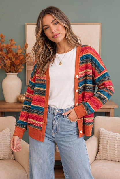 Snuggle Up Striped Button Down Cardigan - Bitsy Gypsy Boutique
