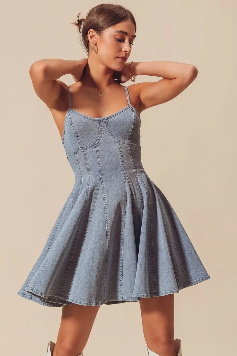 SO ME A Line Fit and Flare Denim Mini Dress - Bitsy Gypsy Boutique