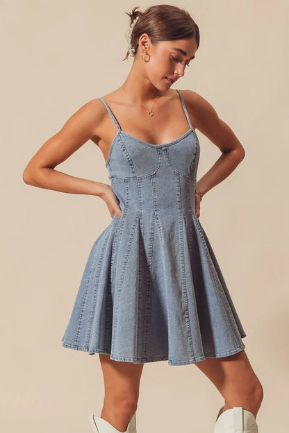 SO ME A Line Fit and Flare Denim Mini Dress - Bitsy Gypsy Boutique