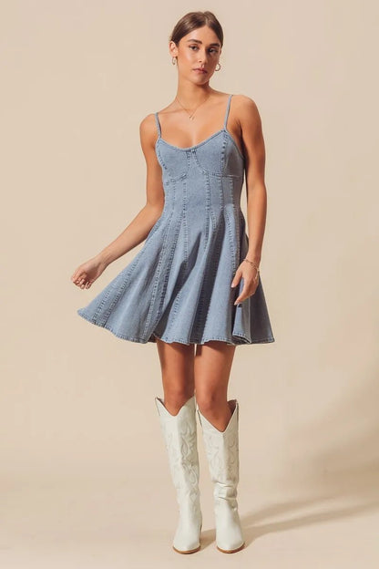 SO ME A Line Fit and Flare Denim Mini Dress - Bitsy Gypsy Boutique