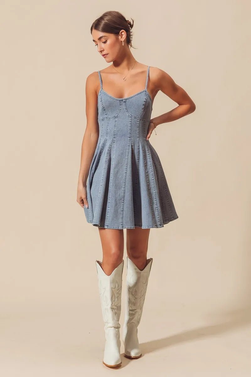 SO ME A Line Fit and Flare Denim Mini Dress - Bitsy Gypsy Boutique