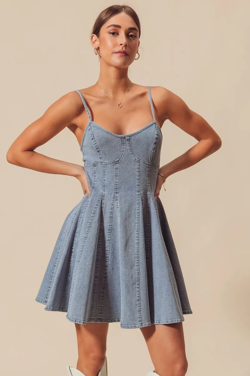 SO ME A Line Fit and Flare Denim Mini Dress - Bitsy Gypsy Boutique