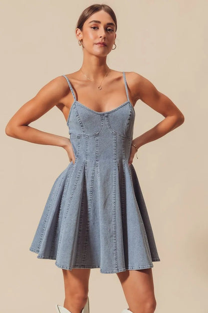 SO ME A Line Fit and Flare Denim Mini Dress - Bitsy Gypsy Boutique