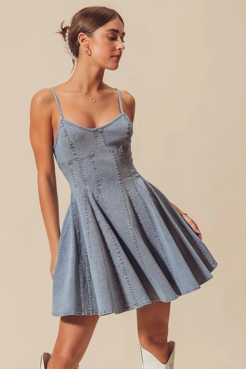 SO ME A Line Fit and Flare Denim Mini Dress - Bitsy Gypsy Boutique