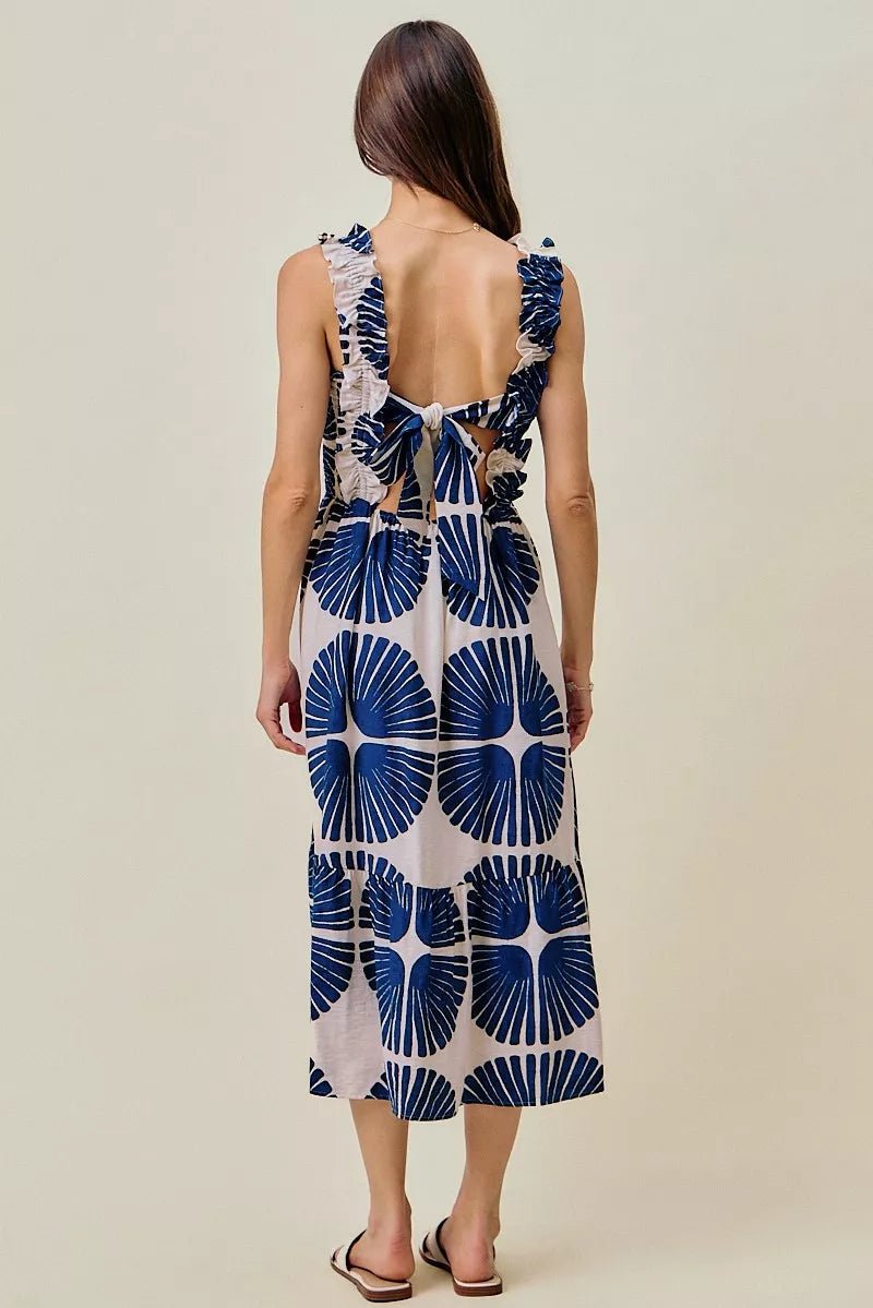 SO ME Abstract Print Smocked Bodice Tiered Lined Midi Dress - Bitsy Gypsy Boutique