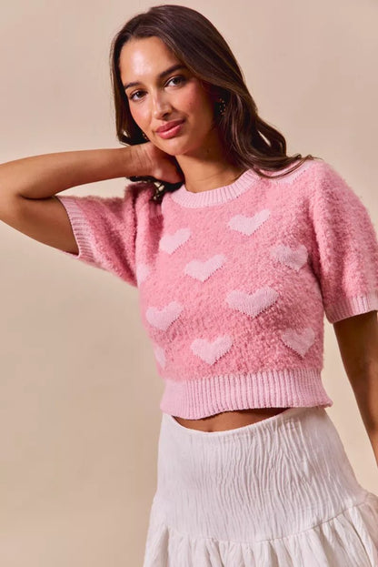 SO ME All Over Heart Valentine Cropped Sweater - Bitsy Gypsy Boutique