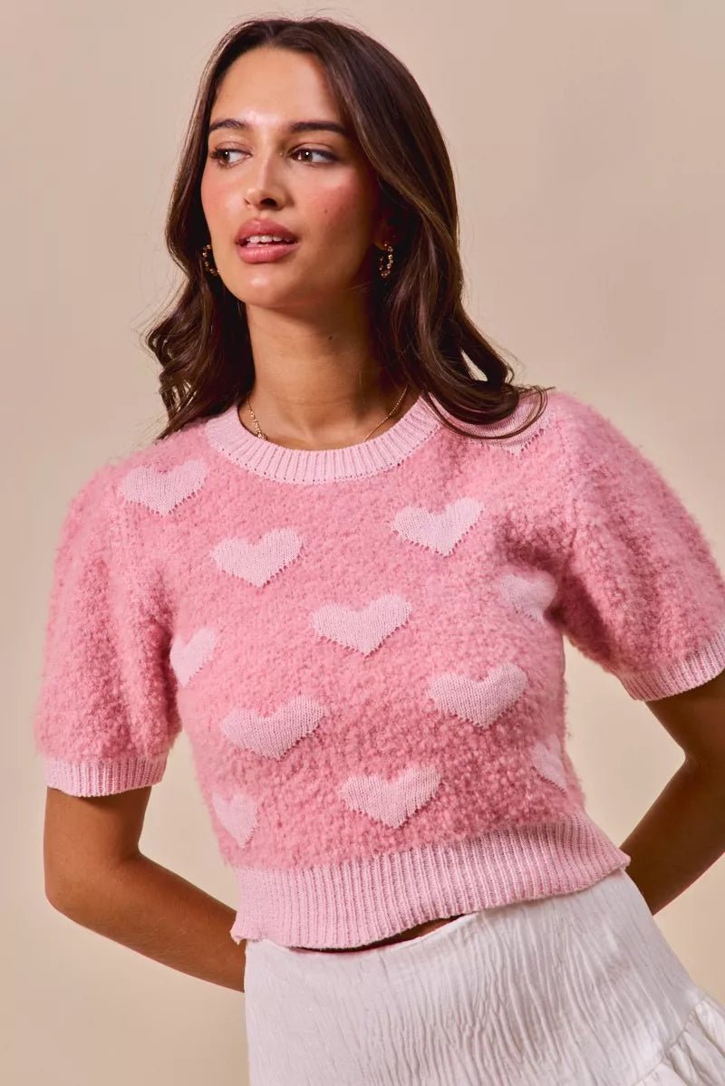 SO ME All Over Heart Valentine Cropped Sweater - Bitsy Gypsy Boutique