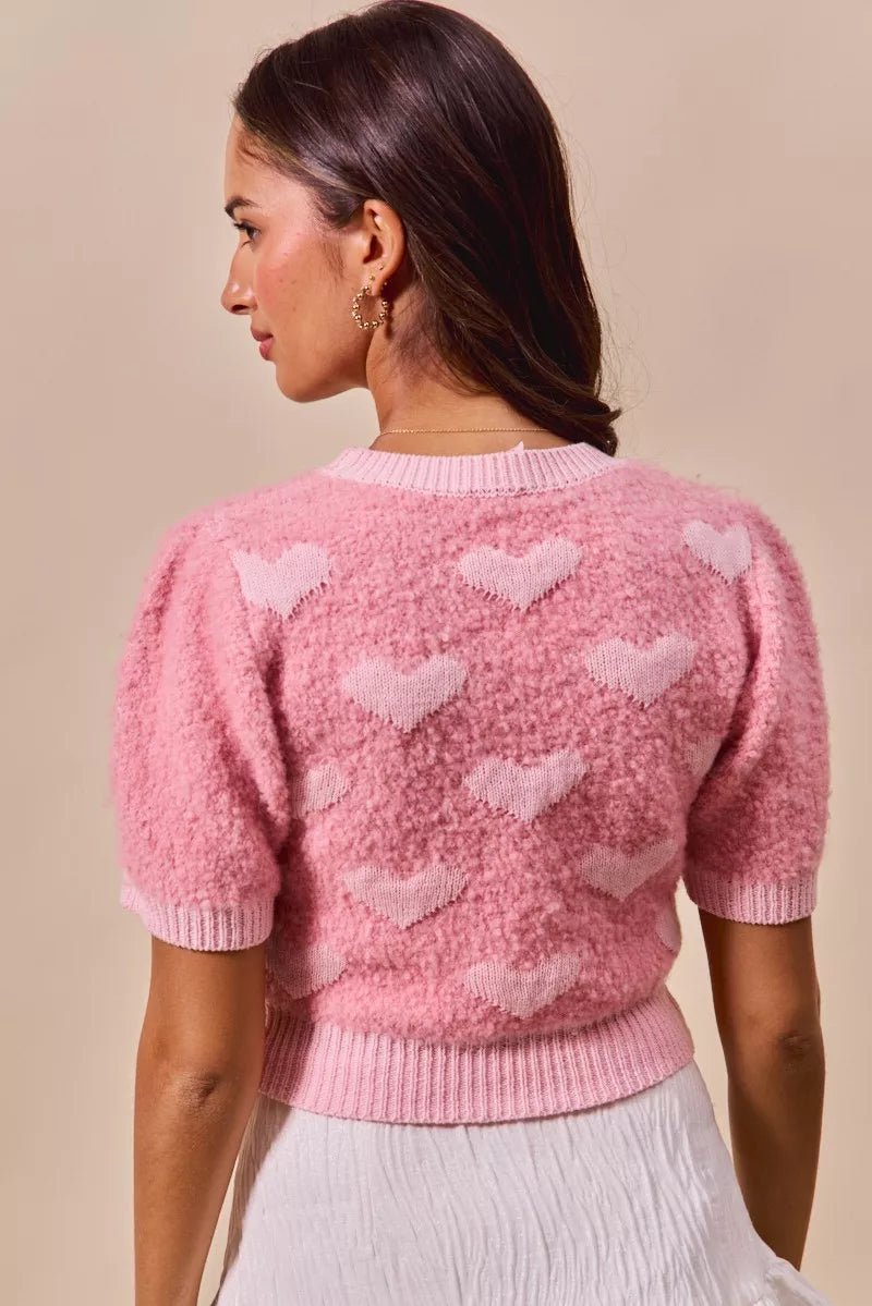 SO ME All Over Heart Valentine Cropped Sweater - Bitsy Gypsy Boutique