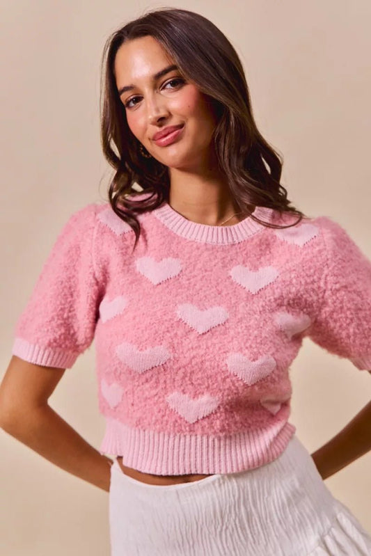 SO ME All Over Heart Valentine Cropped Sweater - Bitsy Gypsy Boutique