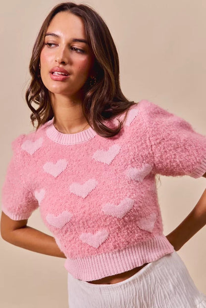 SO ME All Over Heart Valentine Cropped Sweater - Bitsy Gypsy Boutique