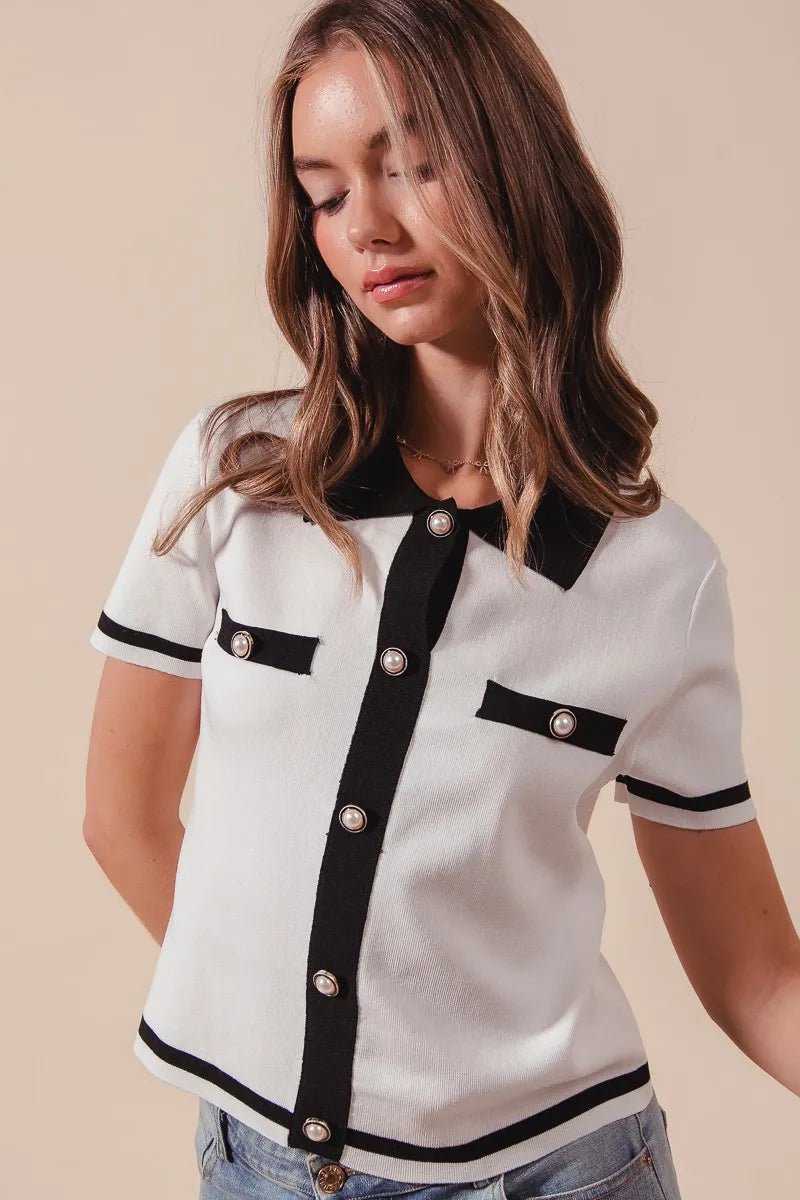 SO ME Button Down Knitted Sweater Shirt Top - Bitsy Gypsy Boutique