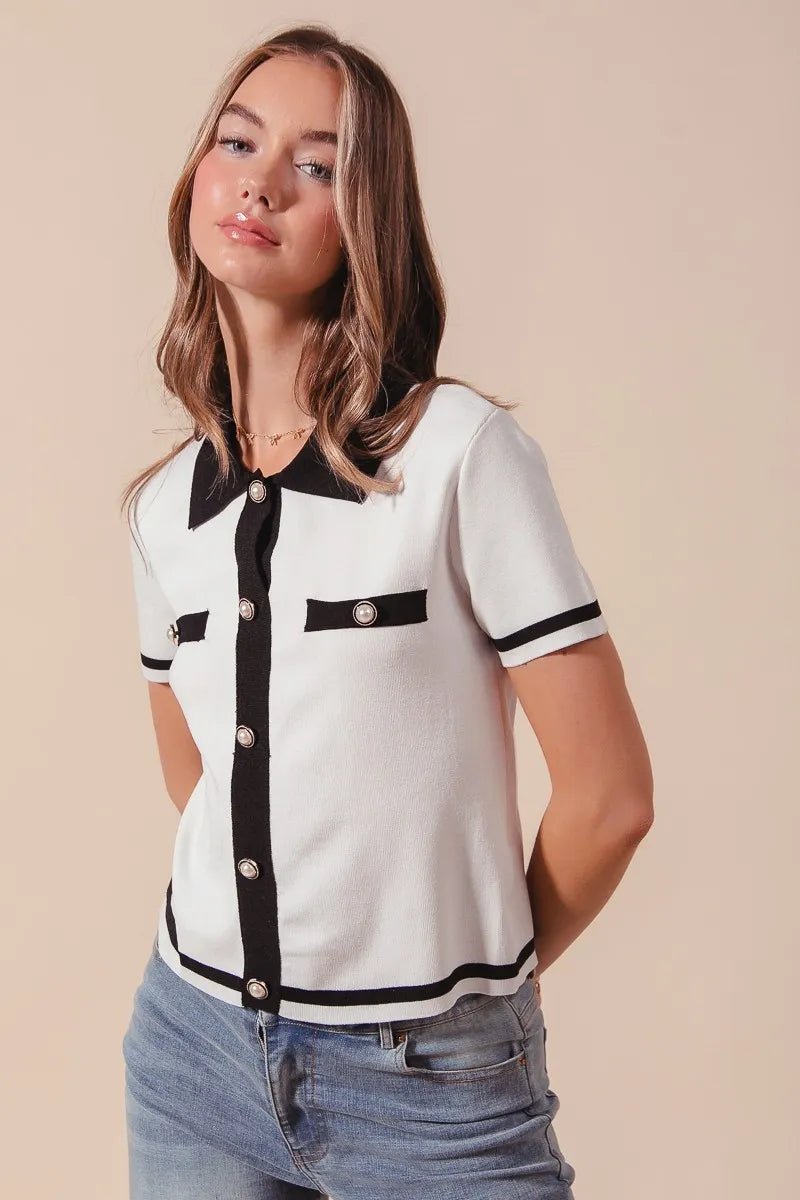 SO ME Button Down Knitted Sweater Shirt Top - Bitsy Gypsy Boutique