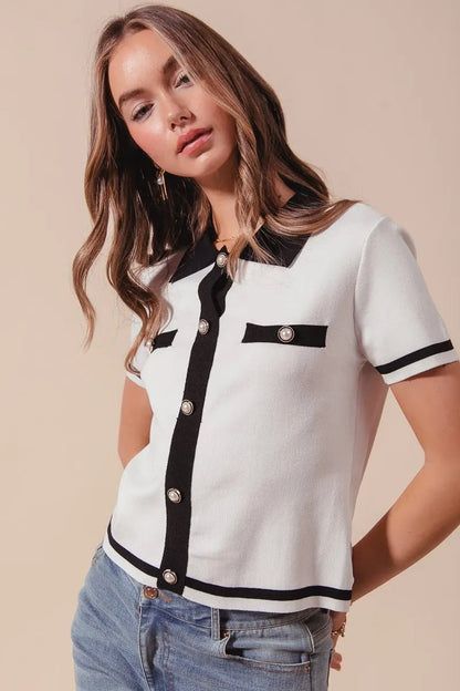 SO ME Button Down Knitted Sweater Shirt Top - Bitsy Gypsy Boutique