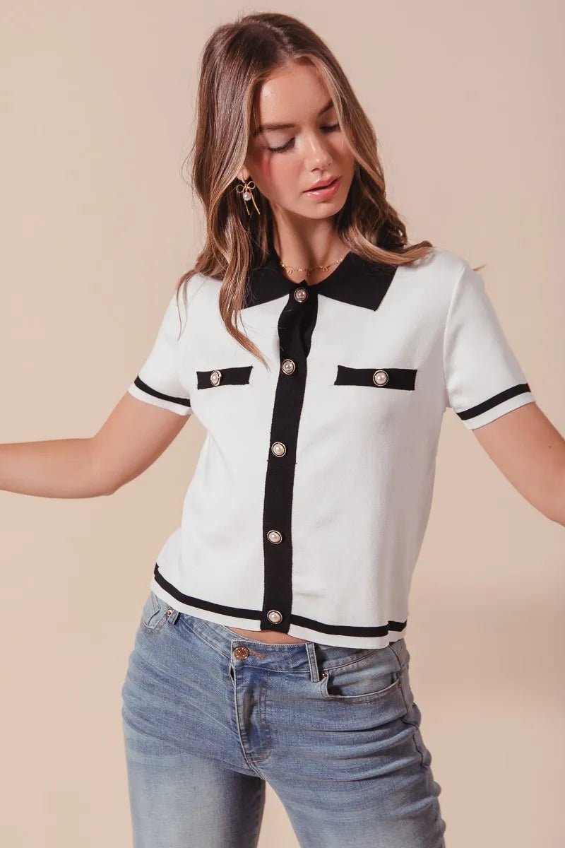 SO ME Button Down Knitted Sweater Shirt Top - Bitsy Gypsy Boutique