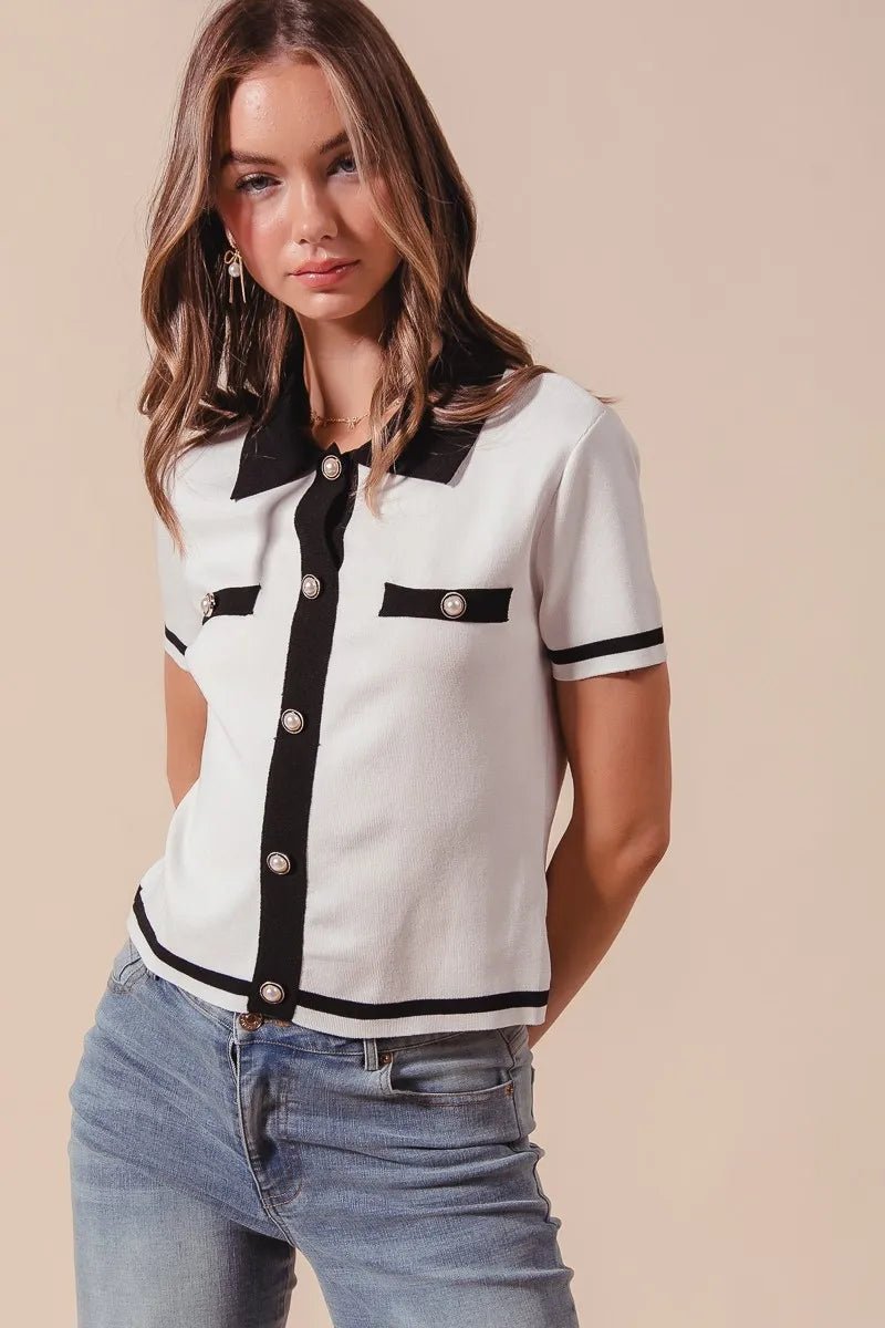 SO ME Button Down Knitted Sweater Shirt Top - Bitsy Gypsy Boutique