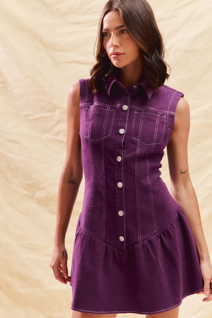 SO ME Button Down Sleeveless Collared Game Day Mini Dress - Bitsy Gypsy Boutique