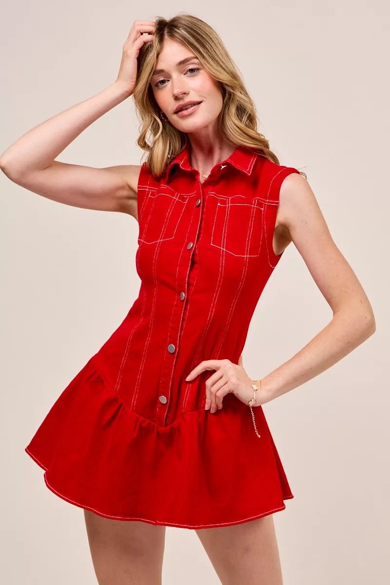 SO ME Button Down Sleeveless Collared Game Day Mini Dress - Bitsy Gypsy Boutique
