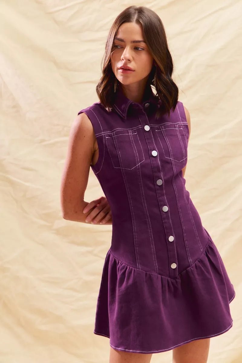 SO ME Button Down Sleeveless Collared Game Day Mini Dress - Bitsy Gypsy Boutique