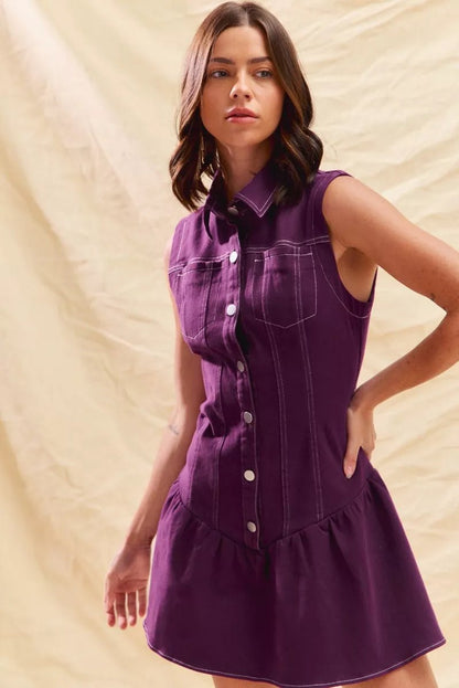 SO ME Button Down Sleeveless Collared Game Day Mini Dress - Bitsy Gypsy Boutique